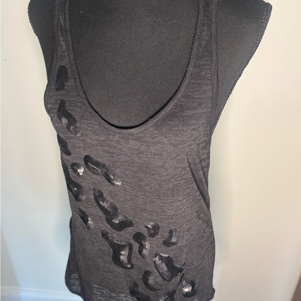 BCBGMaxAzria Charcoal Sequence Front Tank Top